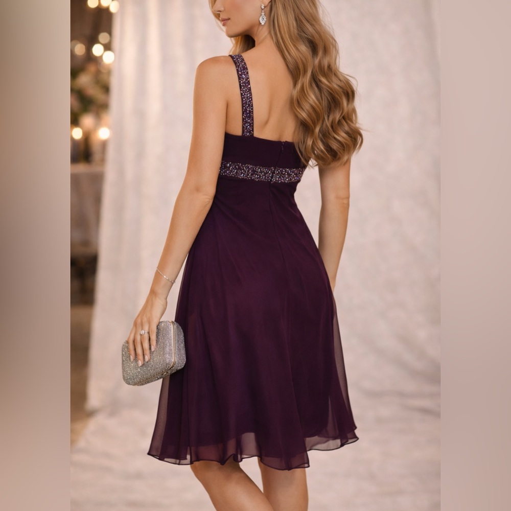 ✨ SL Fashions‎ Purple Beaded Evening Dress Size 12 Elegant ✨ - Picture 2 of 8